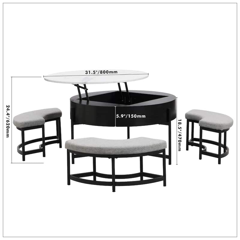 Modern Round Lift-Top Coffee Table with Storage
