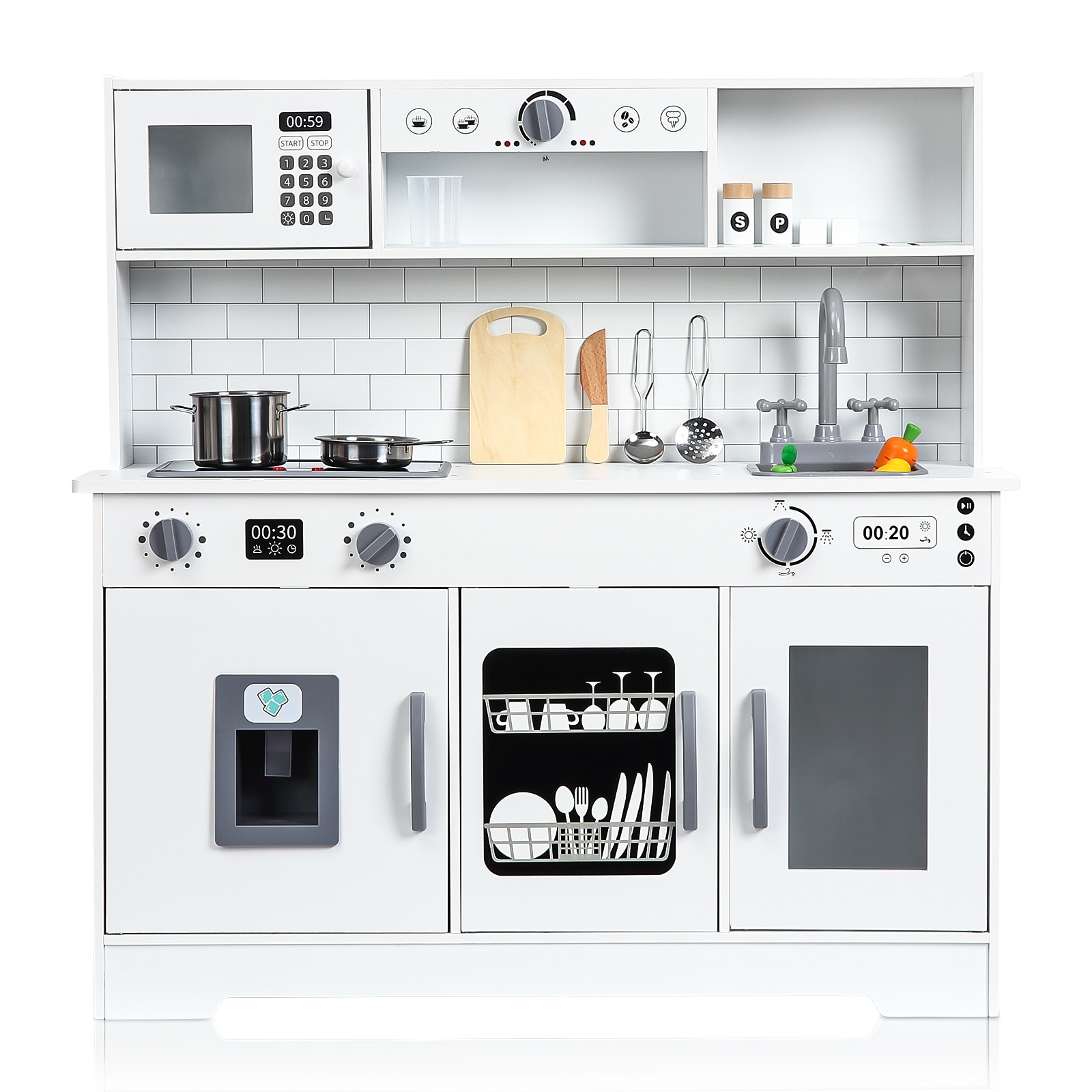Wooden Play Kitchen Kids Kitchen Playset with Cookware Accessories