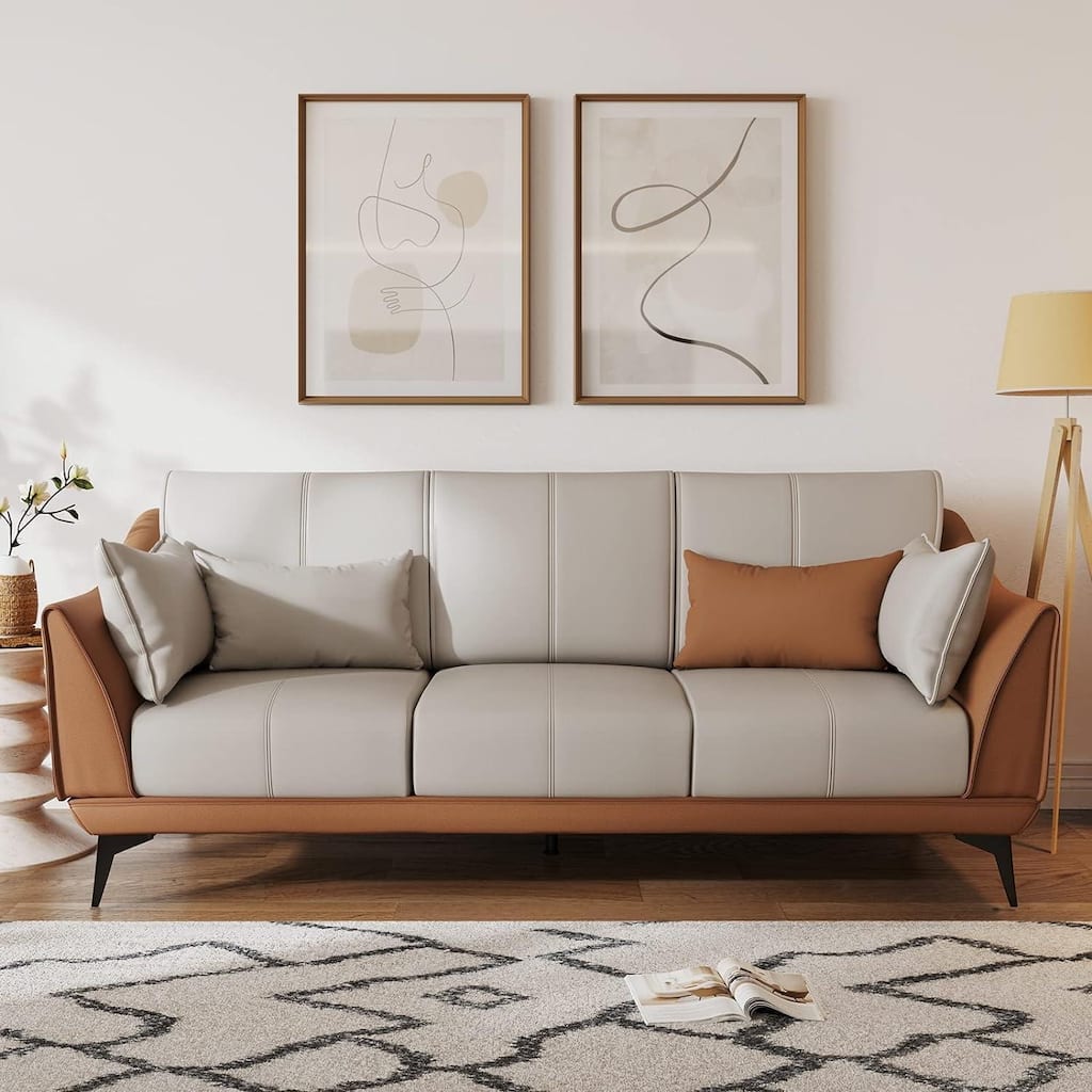 Modern Faux Leather 3-Seater Sofa with Black Legs - 83.46"