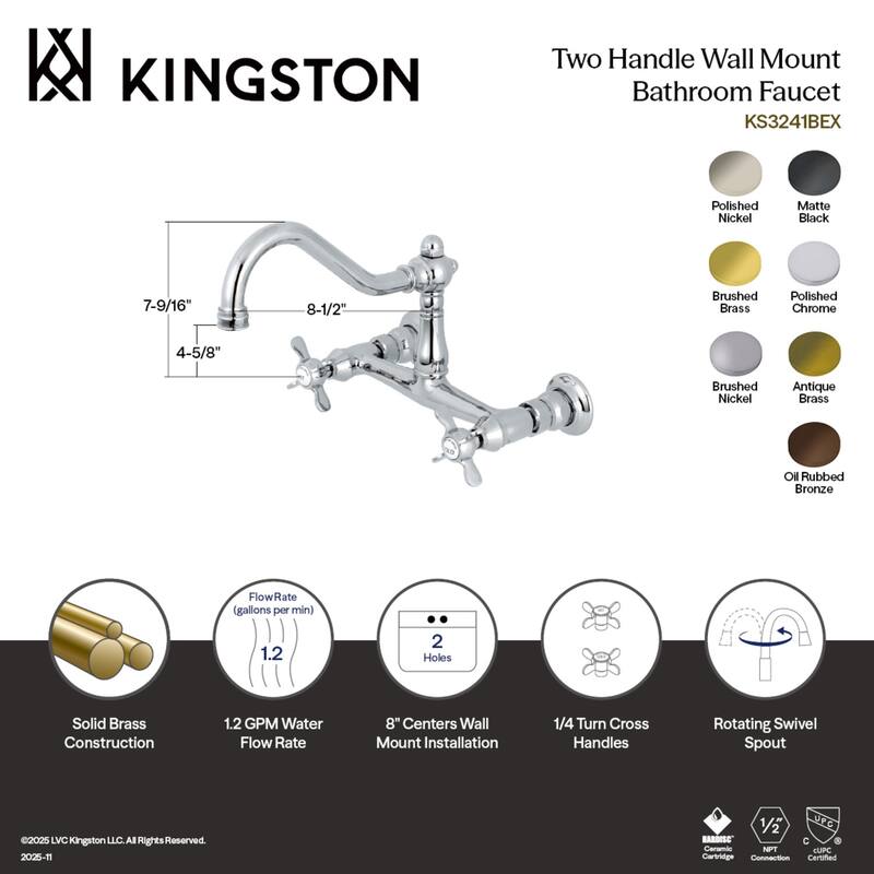 Essex Two-Handle Wall Mount Bathroom Faucet