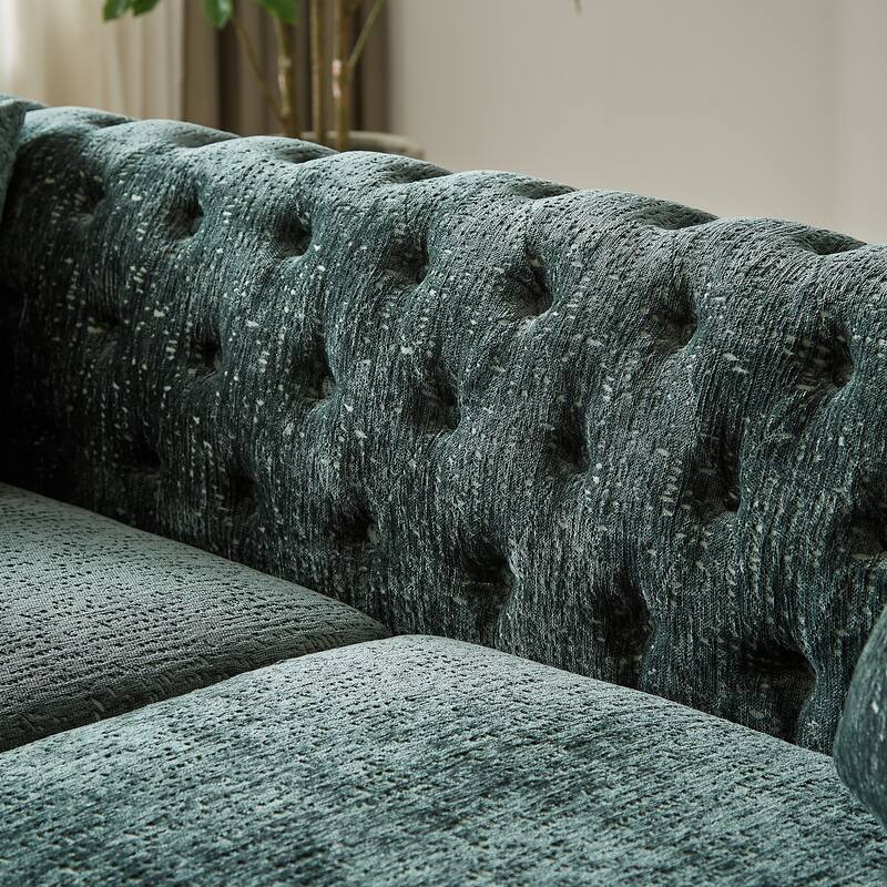 82-Inch Chesterfield-Style Chenille Sofa, Tufted Design with Nailhead Armrests and Metal Legs for Living Room