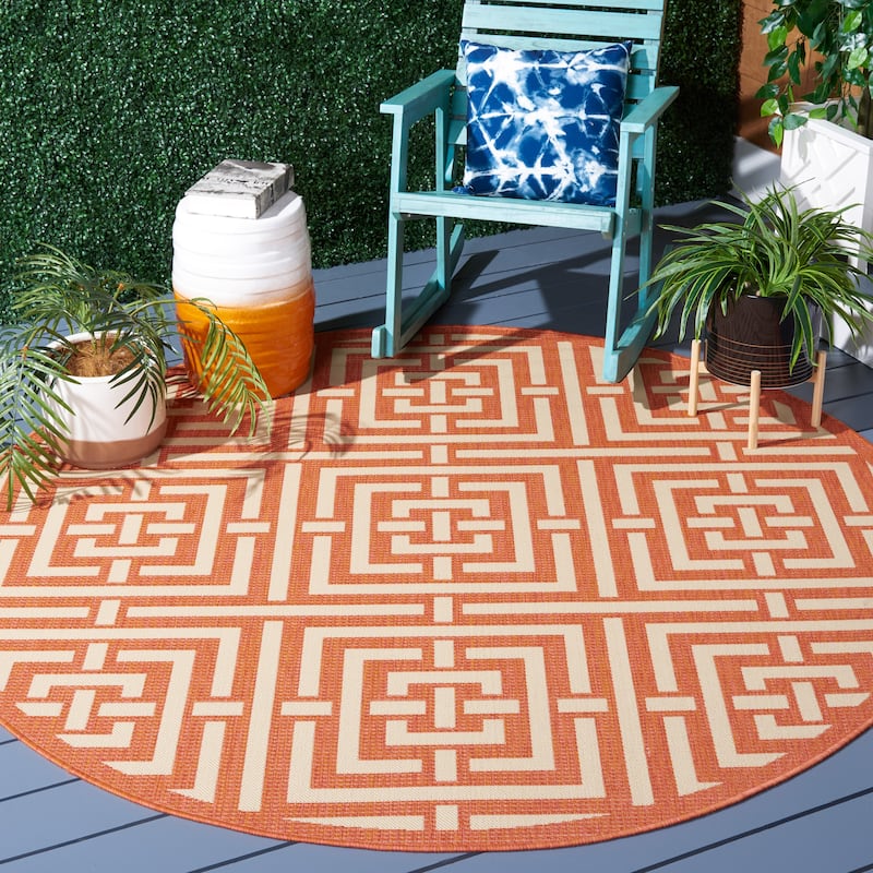 SAFAVIEH Courtyard Errica Indoor/ Outdoor Waterproof Patio Backyard Rug - 6'7" Round - Terracotta/Cream