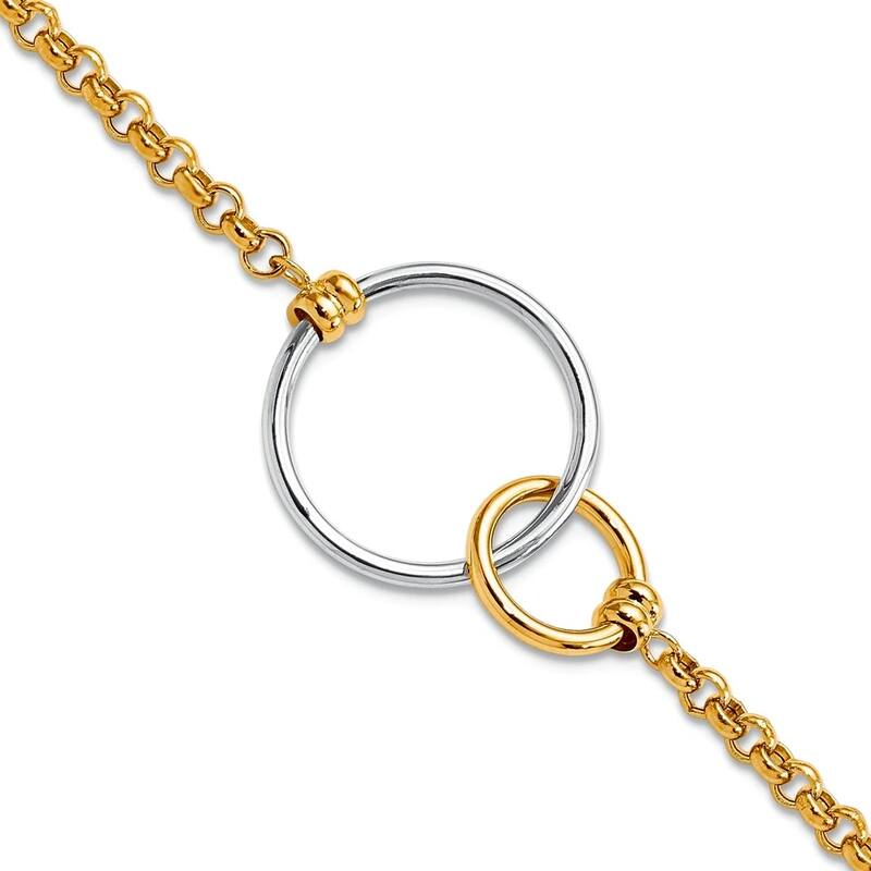 Curata 10k Two tone Gold 7.5" Interlocking Circles Link Bracelet