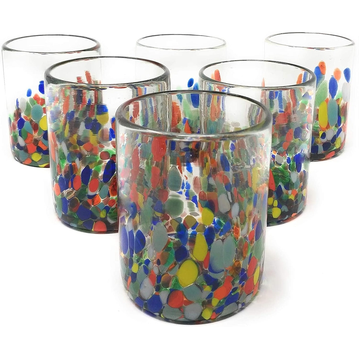 Wine Glasses hand blown 10 oz confetti swirl fancy 4 made in Mexico