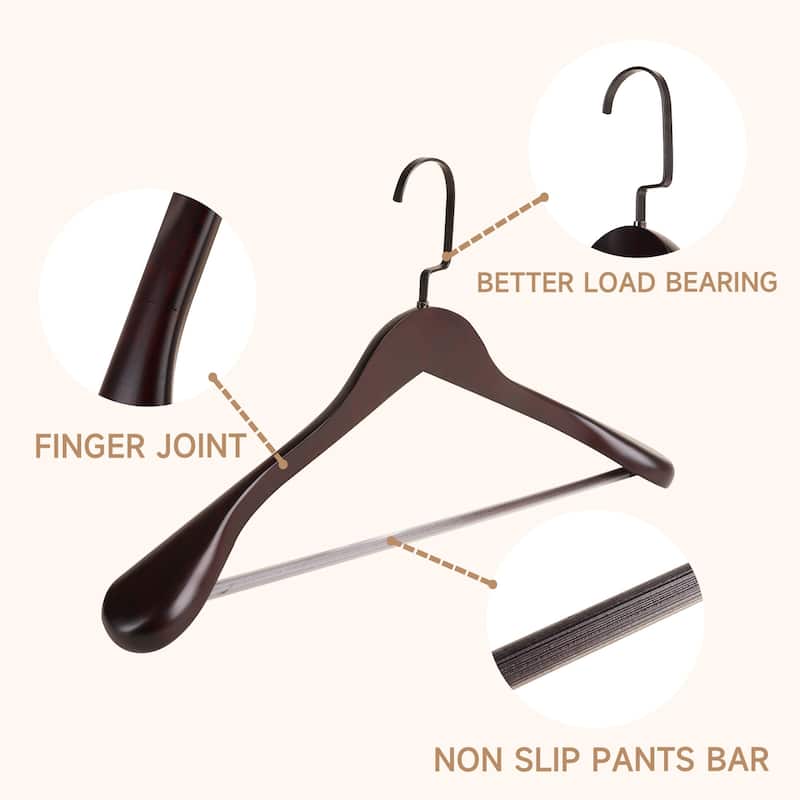 BP4U Premium Wide Shoulder Wooden Suit Hangers, 17.5-Inch Heavy-Duty Solid Wood Coat Hangers for Men's Clothes