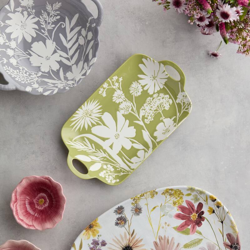 Certified International Wildflowers Wax Off Rectangular Platter - 14.25"L x 8.00"W x 1.50"H