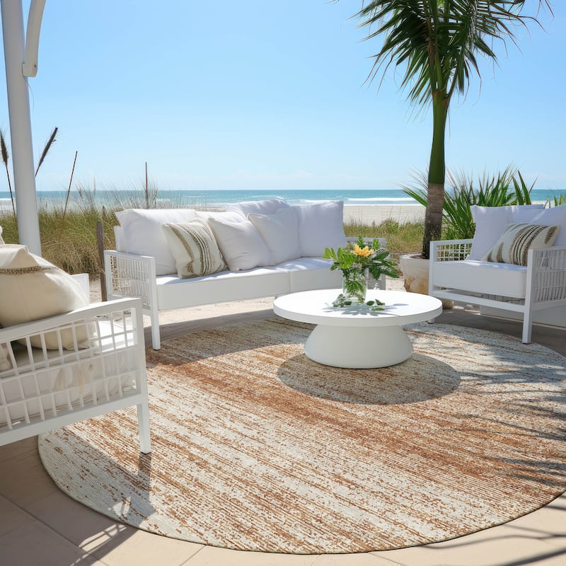 Machine Washable Indoor/ Outdoor Chantille Ombre Stripes Rug - Paprika - 8' x 8'