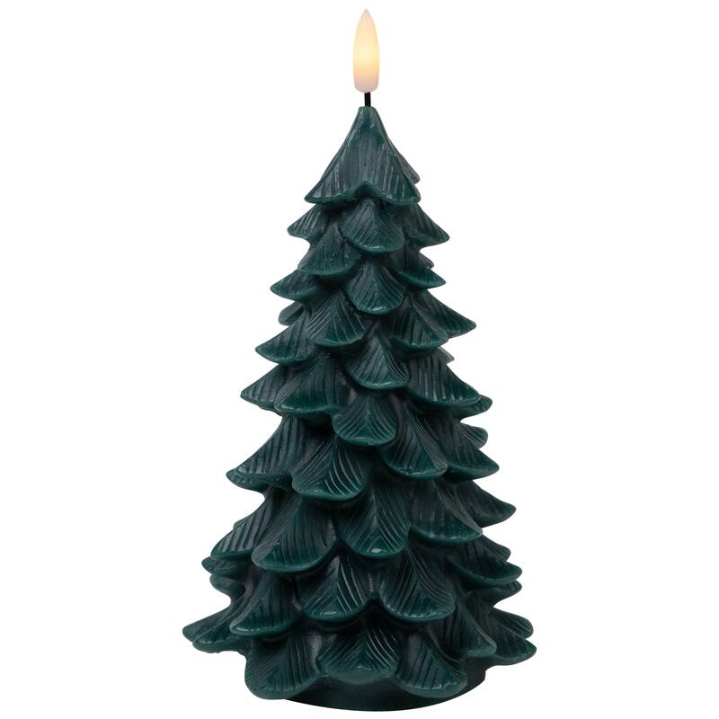 Flickering LED Flameless Christmas Tree Wax Candles - 7.25" - Green - Set of 3