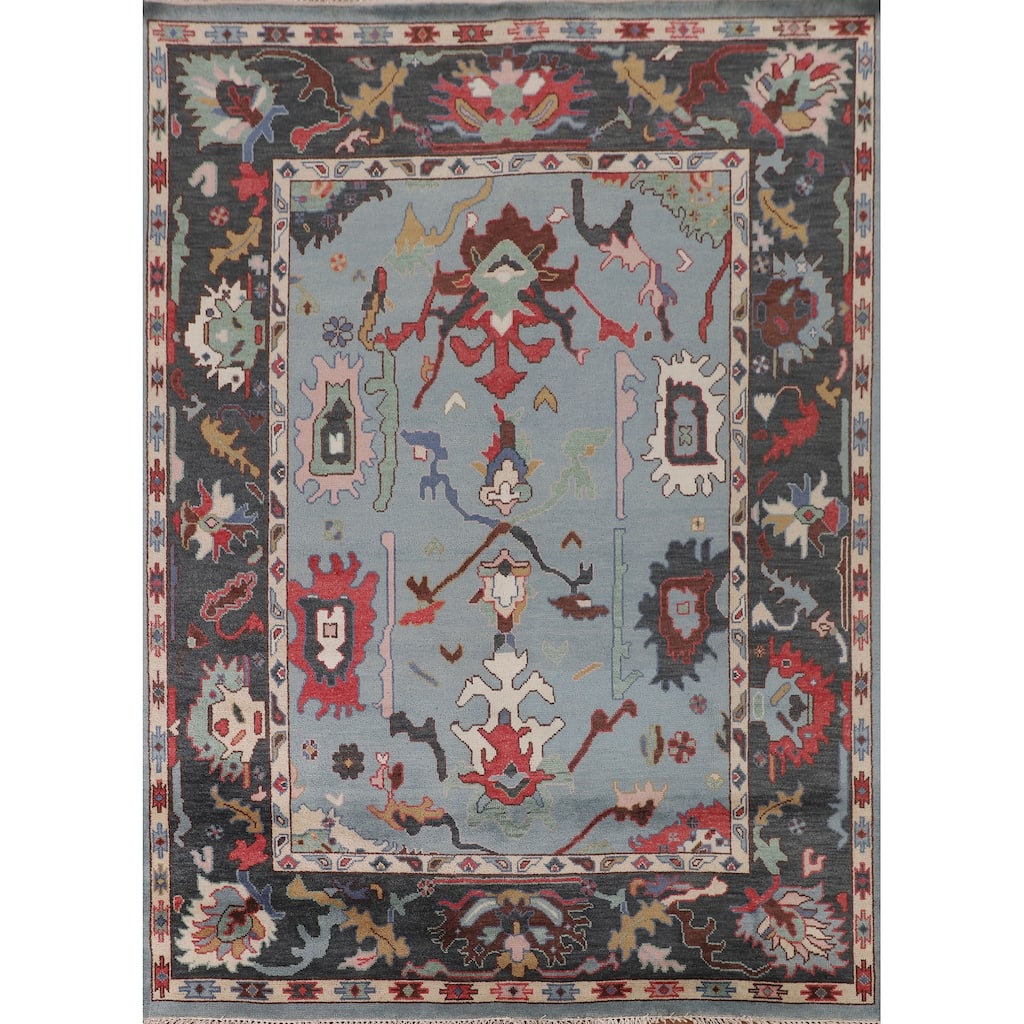 Transitional Oushak Indian Area Rug Handmade Wool Carpet - 8'2" x 9'9"
