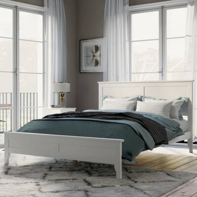 Modern elegant white solid wood platform bed