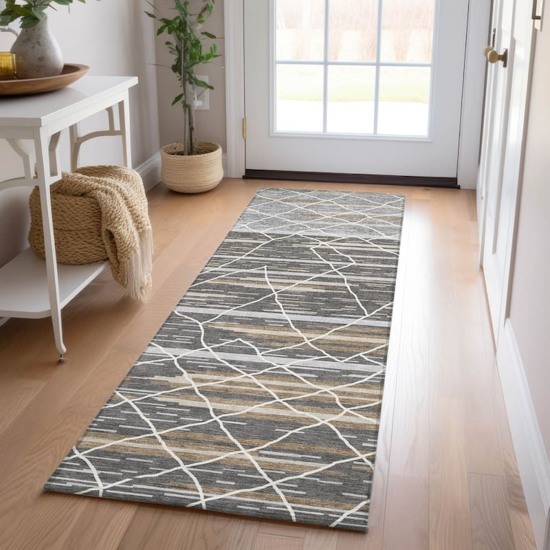 Machine Washable Indoor/ Outdoor Modern Global Chantille Rug - Charcoal - 2'3" x 7'6"