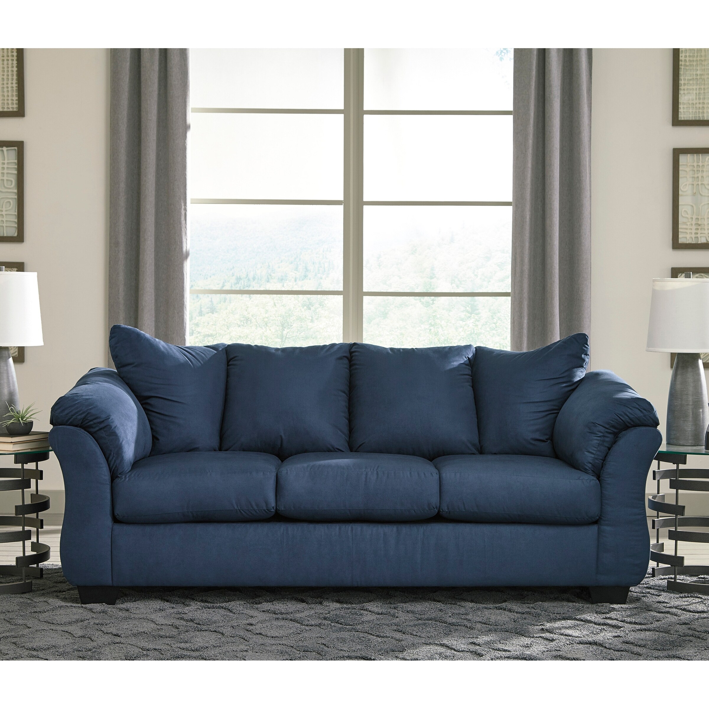 Aruca Navy Blue Microfiber Pillow-back Sofa - Overstock