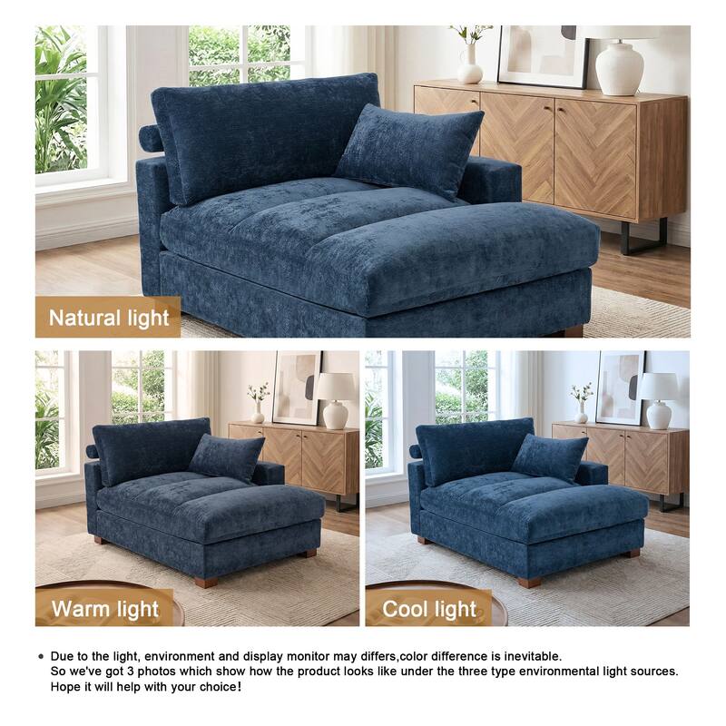 Mid-Century Chenille Adjustable Headrest Chaise Lounge Sofa