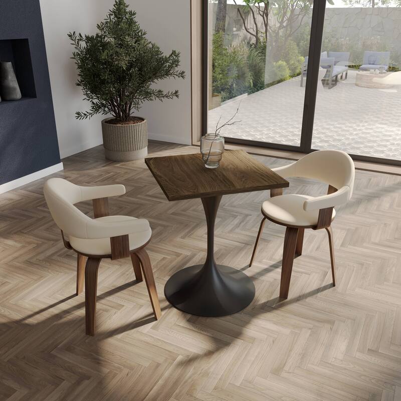 Verve 24 in. Wide Dining Table Square MDF Wood Tabletop in Black Stainless Steel Pedestal Base Accent Kitchen Table