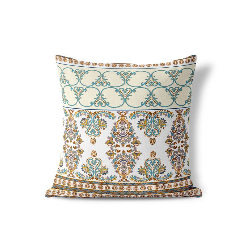 Floral Fusion Indoor/Outdoor Throw Pillow Cover in Blue 16x16