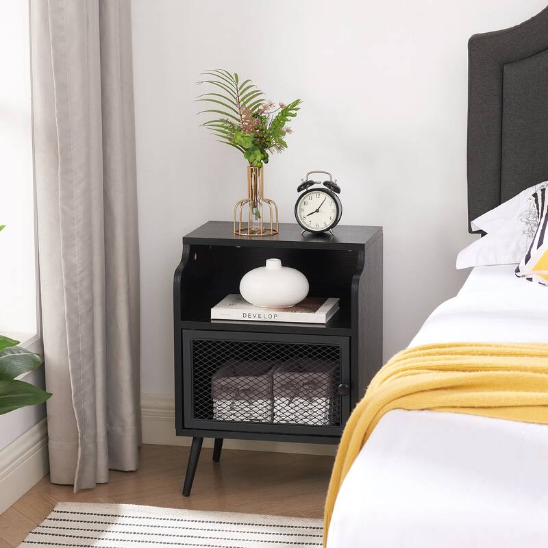 VECELO Mid CenturyEnd Tables with Storage Shelf, Brown Modern Nightstand/Bedside Table/Side Table/Sofa Table