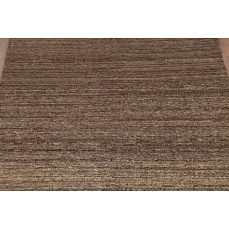 All-Over Striped Brown Kilim Persian Area Rug Handmade Wool Carpet - 5'0"x 6'6"