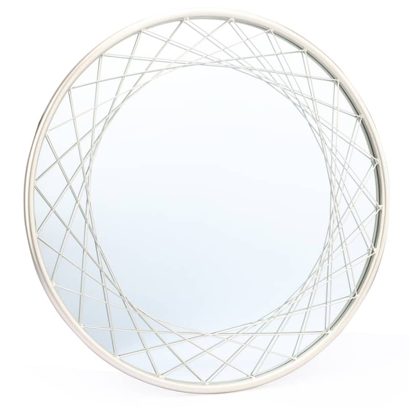 Silver Metal Frame Round Accent Wall Mirror, Bathroom Wall Mirror - 24" Diameter