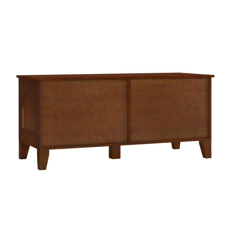 Christopher Knight Home - 47"W Rubber Wood Dog Crate Cabinet with Rattan Doors & Storage