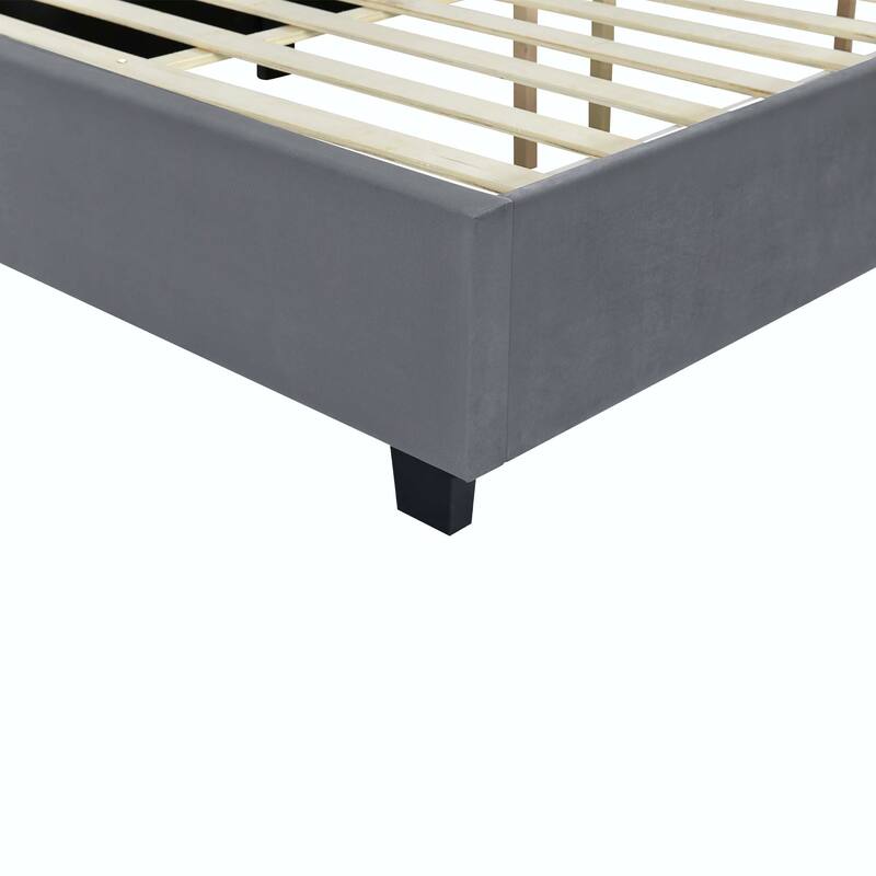 Queen Size Upholstered Platform Bed with Big Headboard