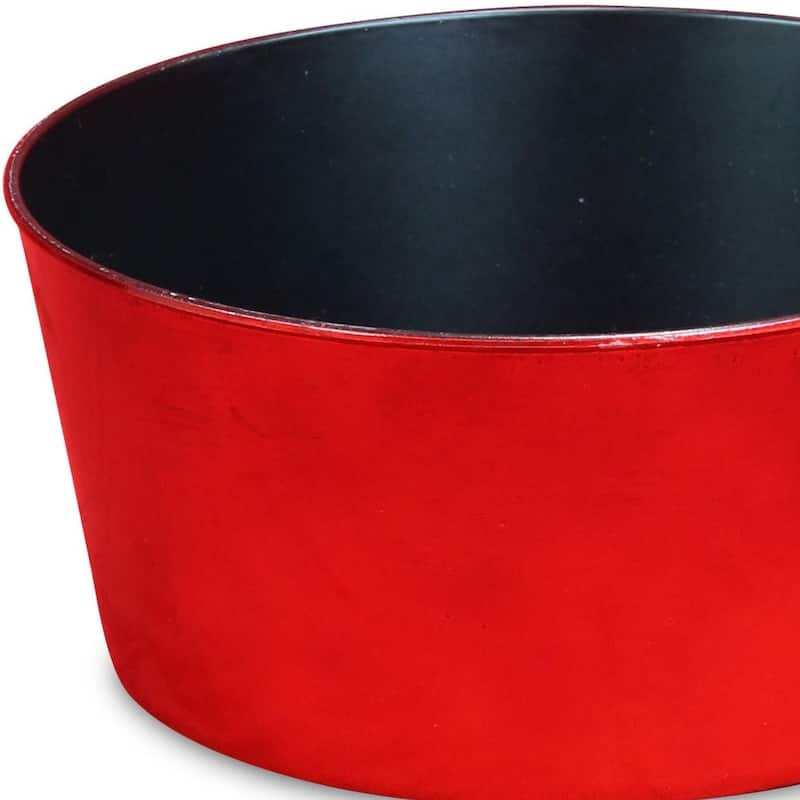 HomeRoots 12" Red Recycled Plastic Indoor Outdoor Round Pot Planter