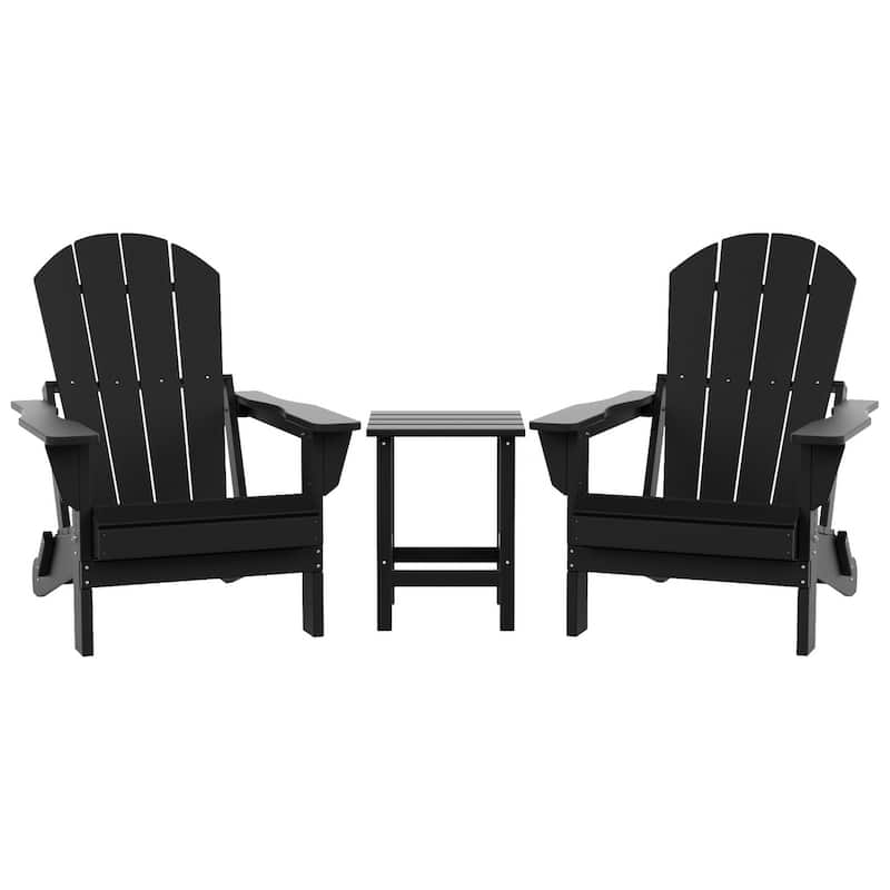 Polytrends Laguna Hdpe All Weather Outdoor Patio Foldable Adirondack Chairs With Side Table (3-Piece Set)
