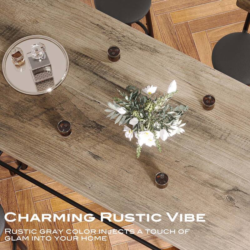 6-People Counter Bar Height Pub Table withe Footrest, Tall Bar Table with Thicken Wood Tabletop and Metal Frame for Home/Kitchen