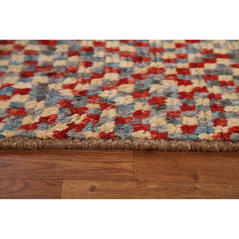 Hand Knotted Oriental 100% Wool Carpet Modern Geometric Greys & Charcoal Moroccan Area Rug - 9' 8'' X 6' 4''