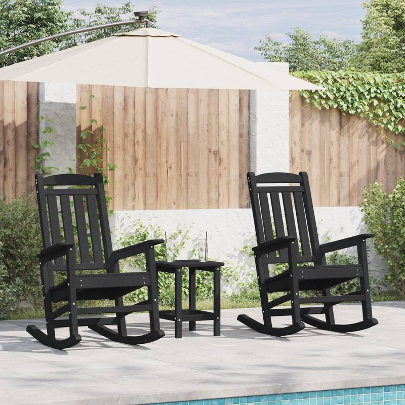 vidaXL Garden Rocking Chairs 2 pcs Black 27.6x36.2x42.5 in HDPE - 27.6 x 36.2 x 42.5