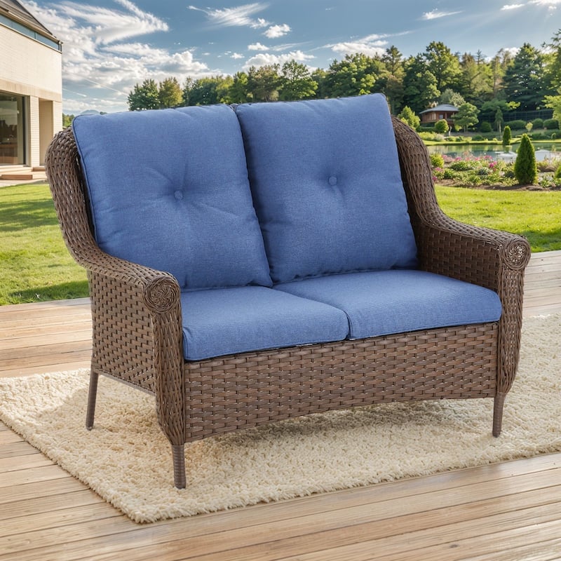 Loveseat Outdoor Patio Sofa Couch Brown - Blue