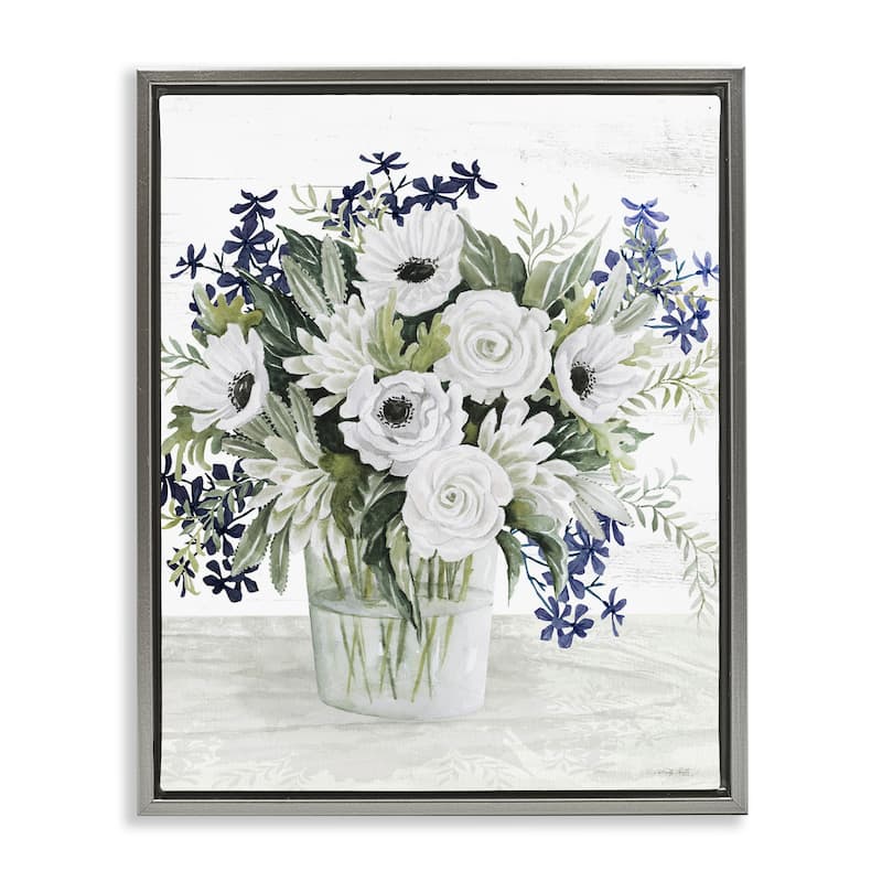 Stupell Mixed White Anemone Vase Framed Floater Canvas Wall Art Design by Cindy Jacobs