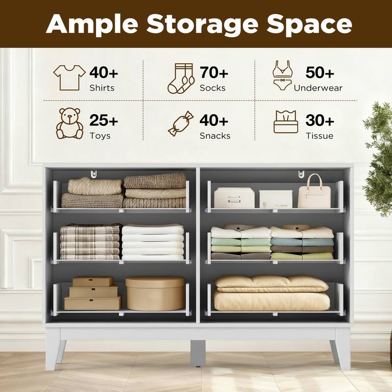 EROMMY Fluted Dresser 6 Drawer Mid Century Modern Dresser Wide Chest of Drawers with Metal Handles for Bedroom Living Room