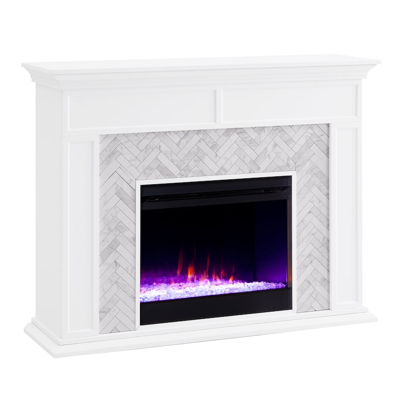 SEI Furniture Torton Contemporary Color Changing Electric Fireplace with Marble Tiled Mantel