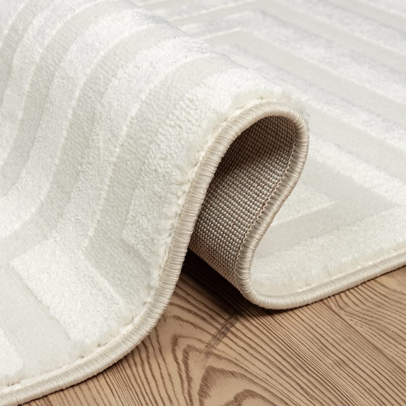 Abani Neutral NTL150A Cream Tone-on-Tone Geometric Lines Area Rug