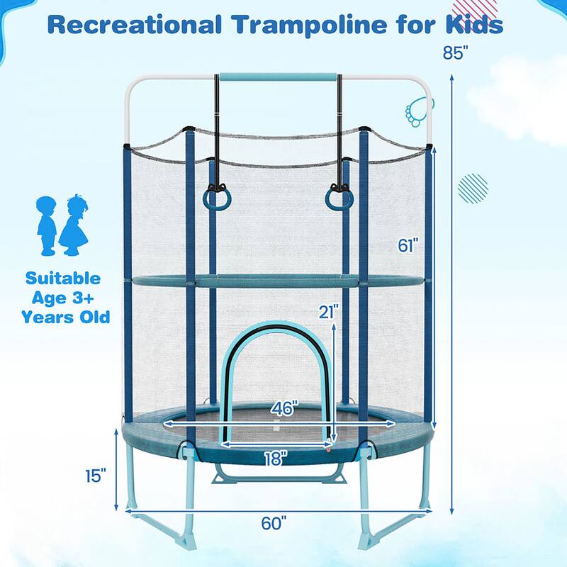 Gymax 60'' Trampoline for Kids w/ Gymnastic Bar Rings Foamed Handle No - See Details
