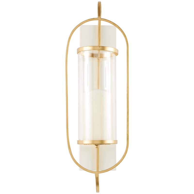 Metal Oval Wall Sconce with White Wood Backing - Gold - Roche River Decor - 6"W x 7"L x 20"H