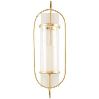 Metal Oval Wall Sconce with White Wood Backing - Gold - Roche River Decor - 6"W x 7"L x 20"H