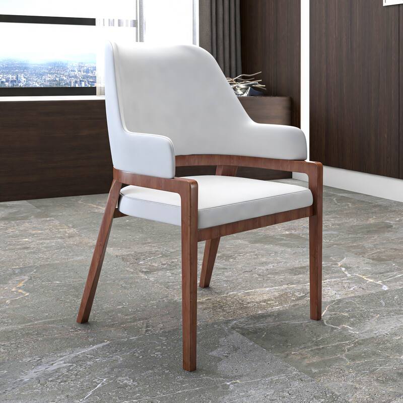 Ethora Leather Dining Chair with Curved Open Back and Rubberwood Legs Set of 4