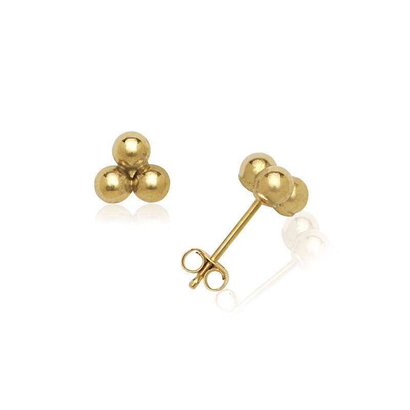 Curata 14k Gold Triple Ball Cluster Stud Earrings - White