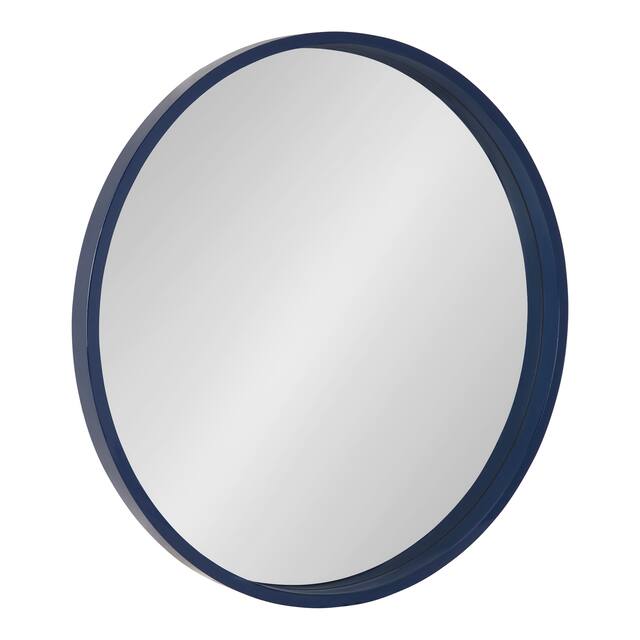 Kate and Laurel Travis Round Wood Accent Wall Mirror - 25.6" Diameter - Navy Blue
