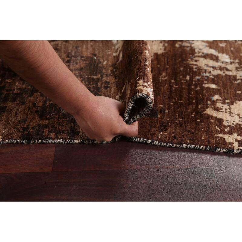 Modern Vegetable Dye Wool/ Silk Abstract Area Rug Hand-knotted Carpet - 6'3" x 9'8"