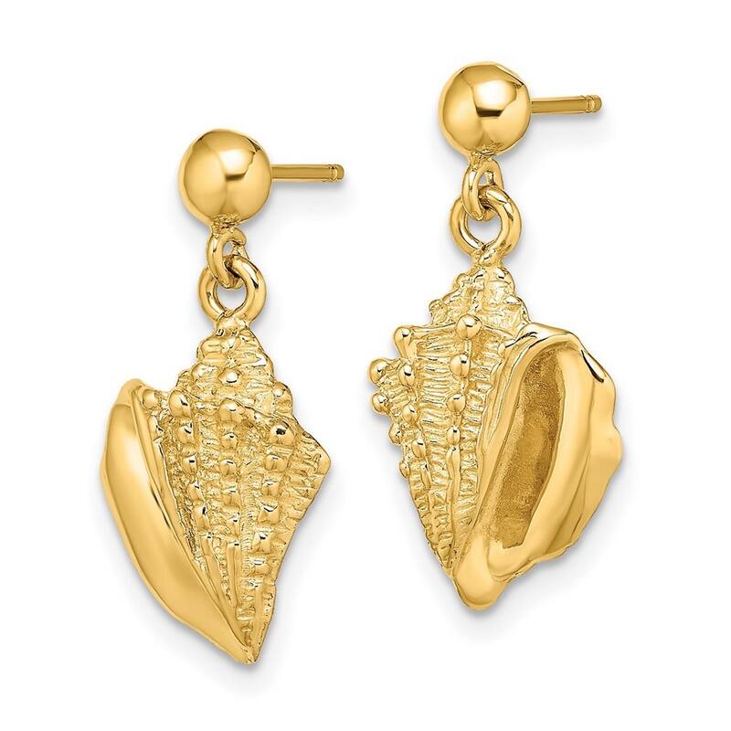 Curata 14k Yellow Gold Conch Shell Long Drop Dangle Earrings 22.35x10.9mm