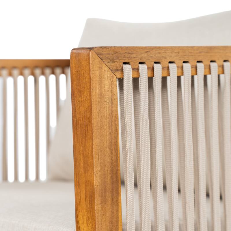 Christopher Knight Home - Outdoor Modern Solid Acacia Wood with Handwoven Rope Sides and Cushions Weather-Resistant