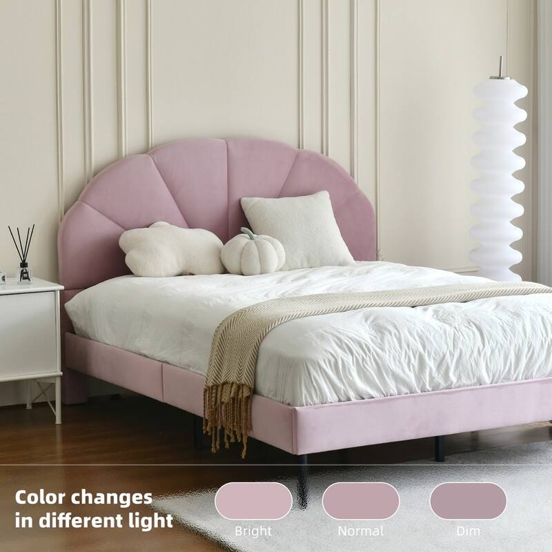 Upholstered Bed with Unique Seashell Headboard