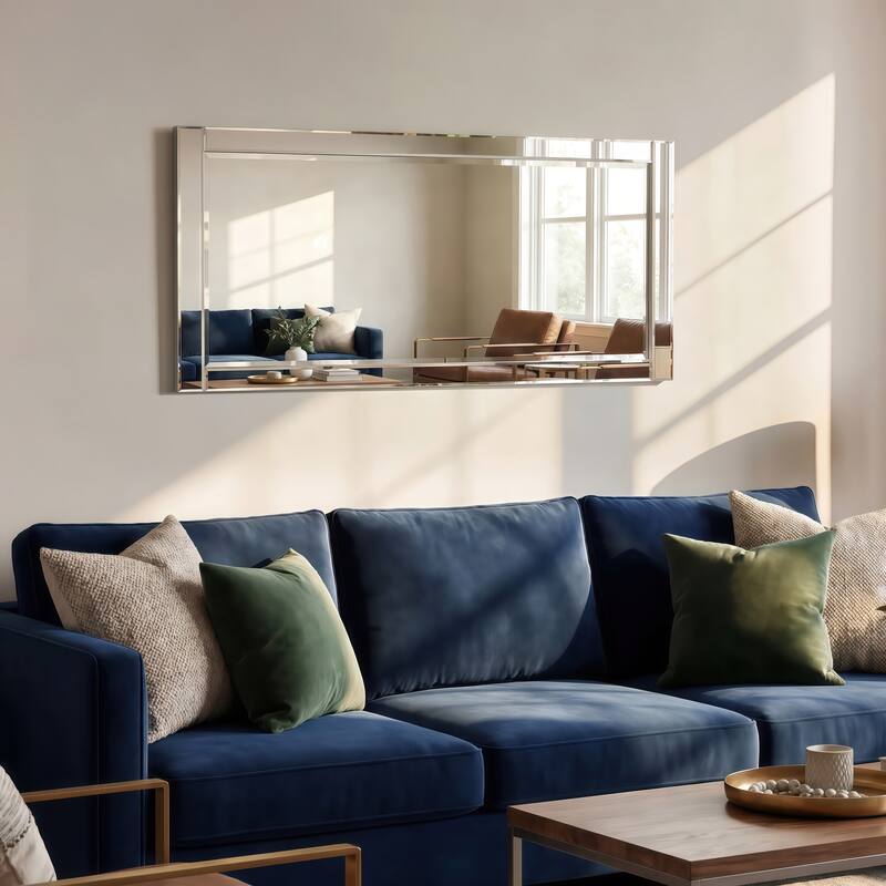 Beveled Rectangle 1"-Beveled Center Wall Mirror with Solid Wood Frame - Clear