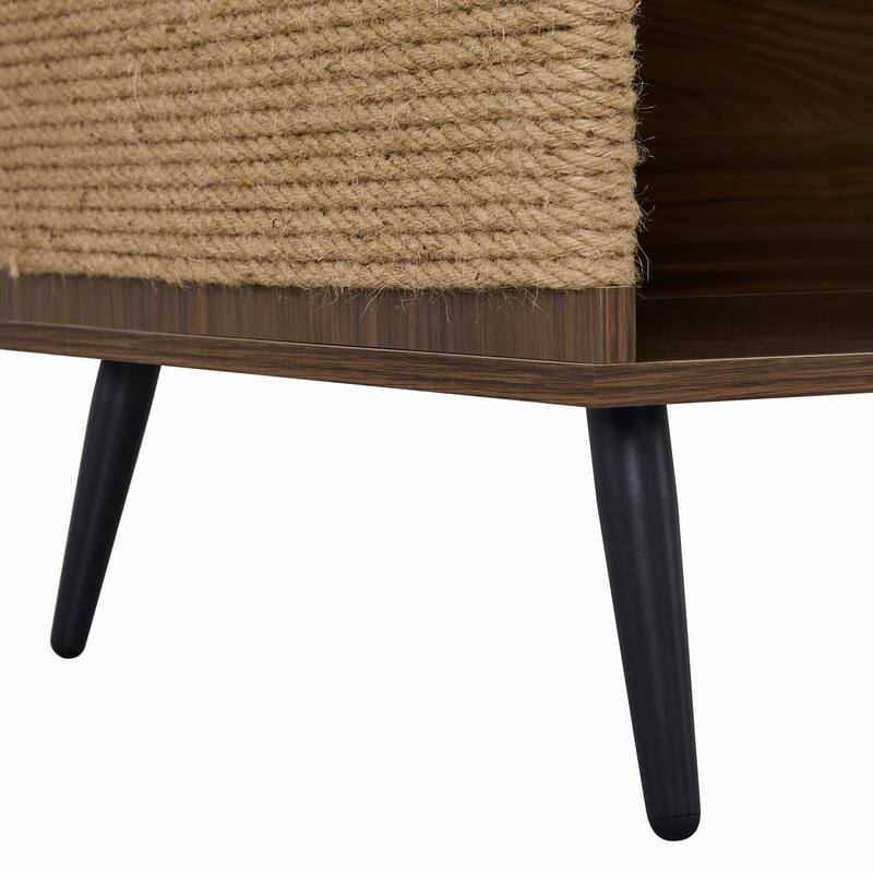 53'' Cat Litter Box Enclosure, Wooden Hidden Litter Box Furniture with Sisal Scratcher Coffee Table, Cat House Storage - Brown