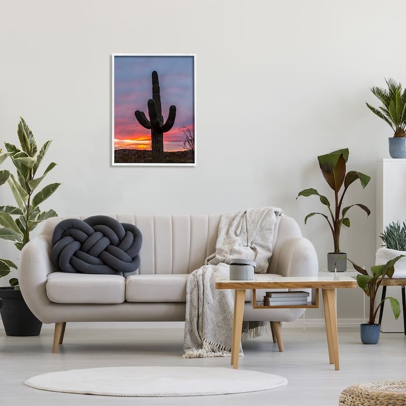 Stupell Desert Cactus Plant Silhouette Radiant Sunset Sky Framed Wall ...