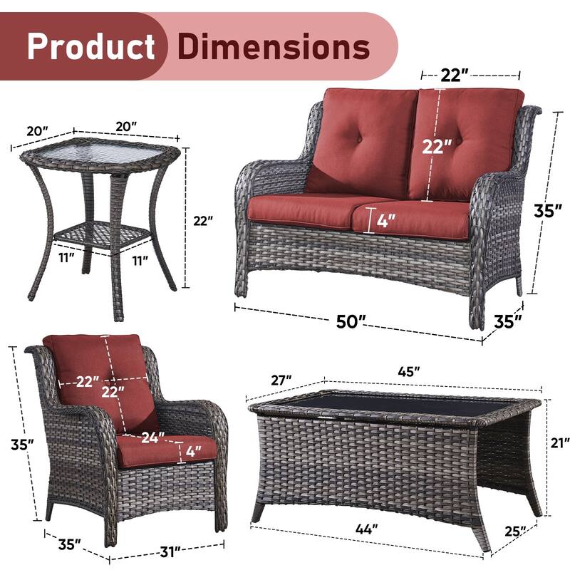 Outdoor Loveseat Sofa with Chair Ottoman Table