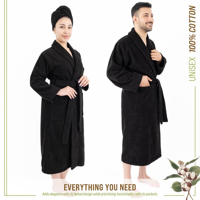 100% Cotton Robes for Women and Men, Soft Lightweight Unisex Couple Turkish Bathrobes