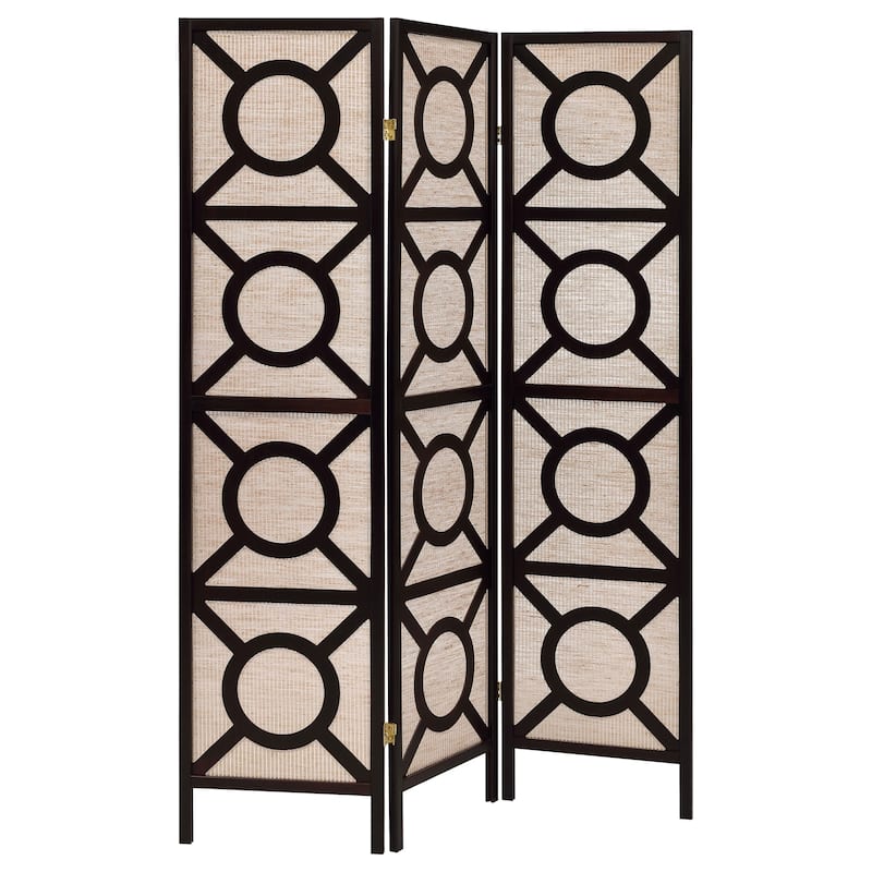 Vulcan Tan and Cappuccino 3-panel Geometric Folding Screen - Cappuccino